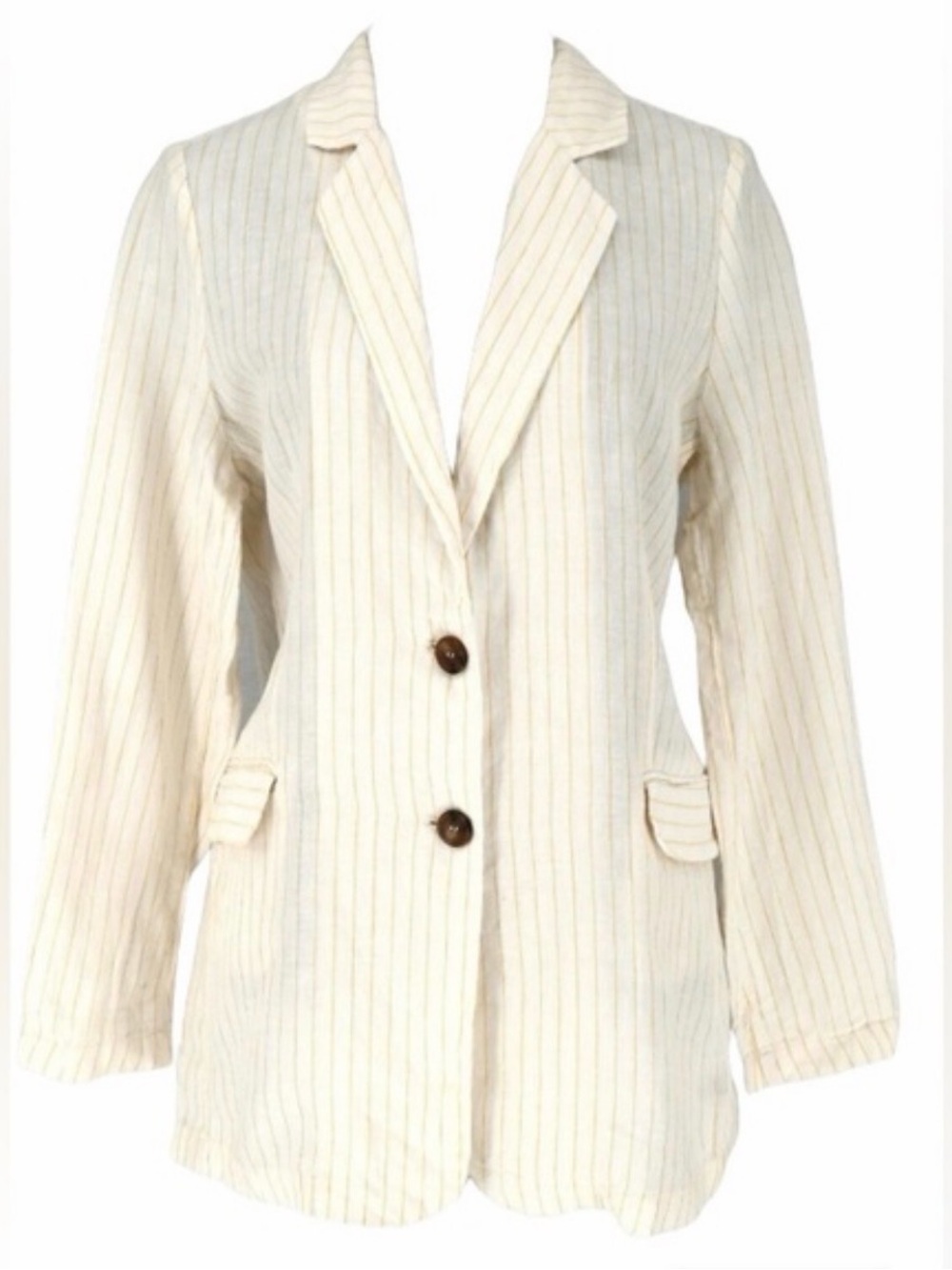Cynthia Rowley 100% Linen 2 button Oversized Striped Blazer Size Medium